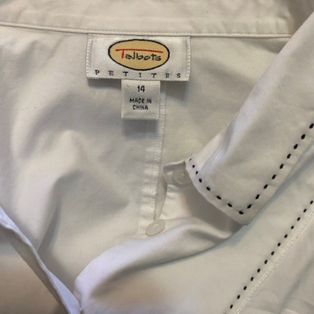 Talbots White Button-Down With Black Stitching Sh… - image 3